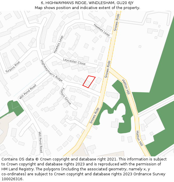 6, HIGHWAYMANS RIDGE, WINDLESHAM, GU20 6JY: Location map and indicative extent of plot