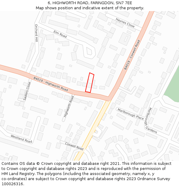 6, HIGHWORTH ROAD, FARINGDON, SN7 7EE: Location map and indicative extent of plot