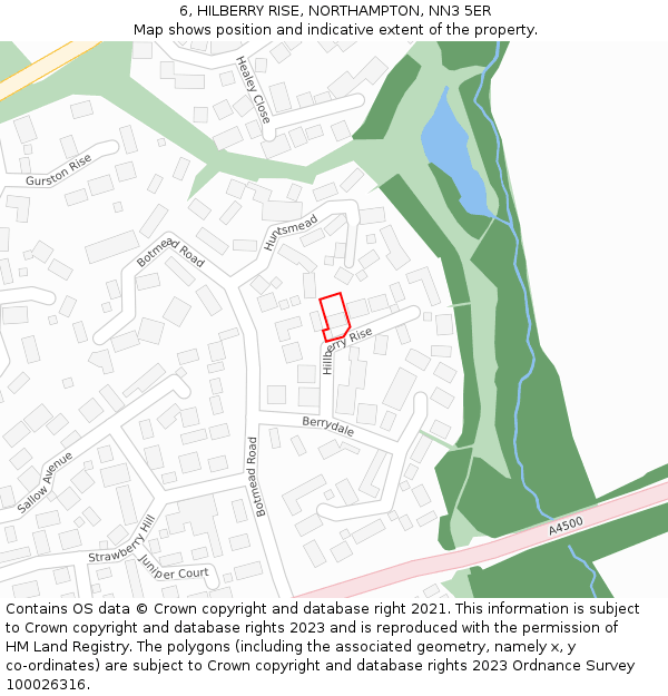 6, HILBERRY RISE, NORTHAMPTON, NN3 5ER: Location map and indicative extent of plot