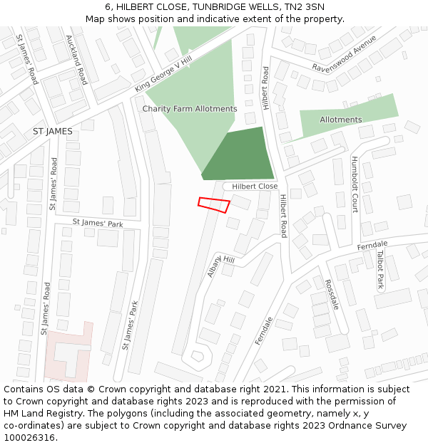 6, HILBERT CLOSE, TUNBRIDGE WELLS, TN2 3SN: Location map and indicative extent of plot