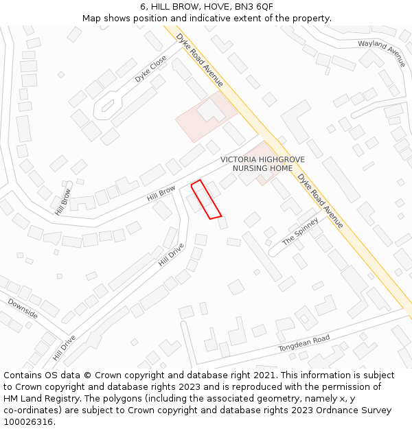 6, HILL BROW, HOVE, BN3 6QF: Location map and indicative extent of plot