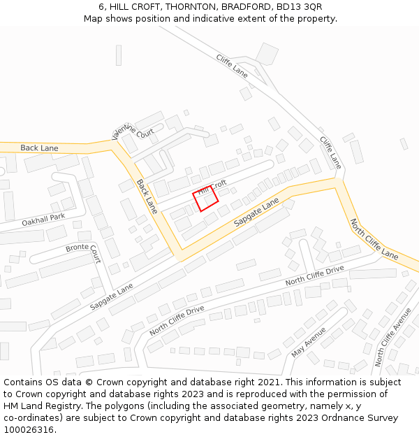 6, HILL CROFT, THORNTON, BRADFORD, BD13 3QR: Location map and indicative extent of plot