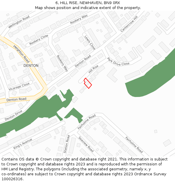 6, HILL RISE, NEWHAVEN, BN9 0RX: Location map and indicative extent of plot