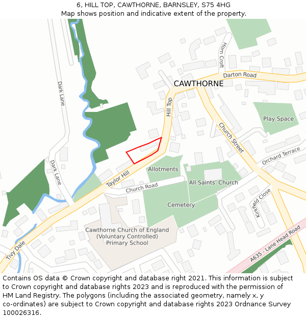 6, HILL TOP, CAWTHORNE, BARNSLEY, S75 4HG: Location map and indicative extent of plot