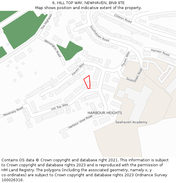 6, HILL TOP WAY, NEWHAVEN, BN9 9TE: Location map and indicative extent of plot