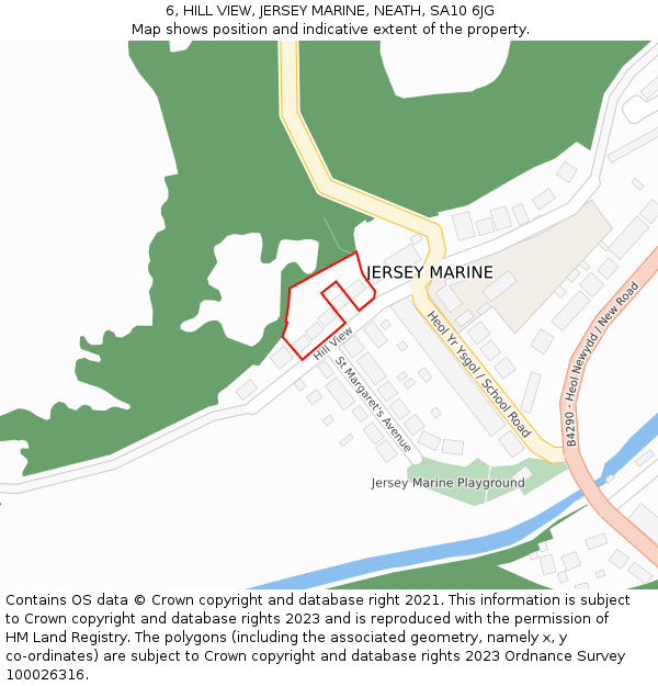 6, HILL VIEW, JERSEY MARINE, NEATH, SA10 6JG: Location map and indicative extent of plot