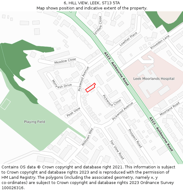 6, HILL VIEW, LEEK, ST13 5TA: Location map and indicative extent of plot