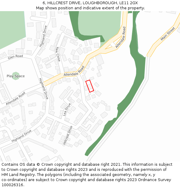 6, HILLCREST DRIVE, LOUGHBOROUGH, LE11 2GX: Location map and indicative extent of plot