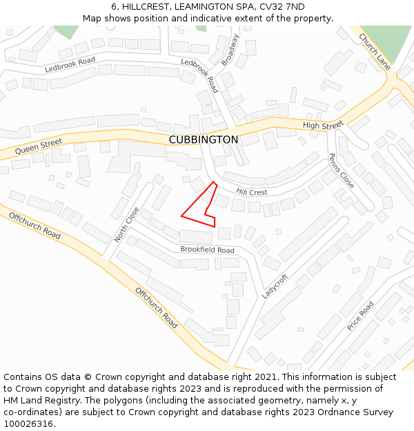 6, HILLCREST, LEAMINGTON SPA, CV32 7ND: Location map and indicative extent of plot