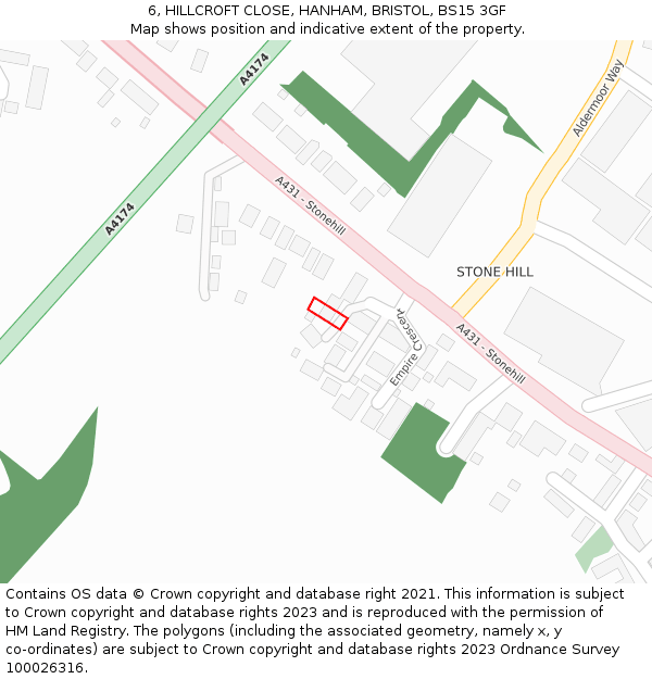 6, HILLCROFT CLOSE, HANHAM, BRISTOL, BS15 3GF: Location map and indicative extent of plot