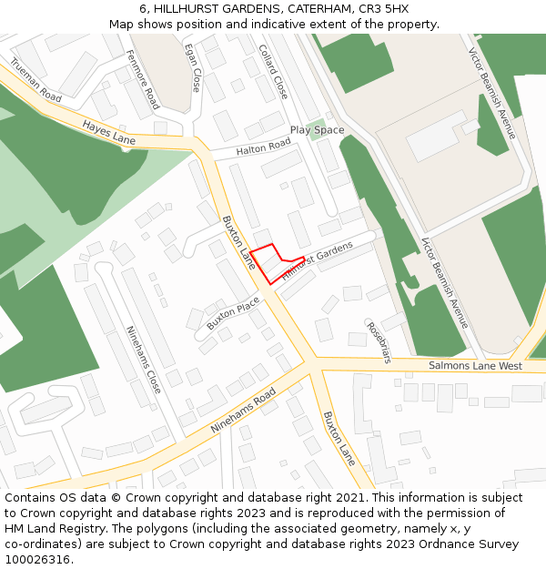 6, HILLHURST GARDENS, CATERHAM, CR3 5HX: Location map and indicative extent of plot