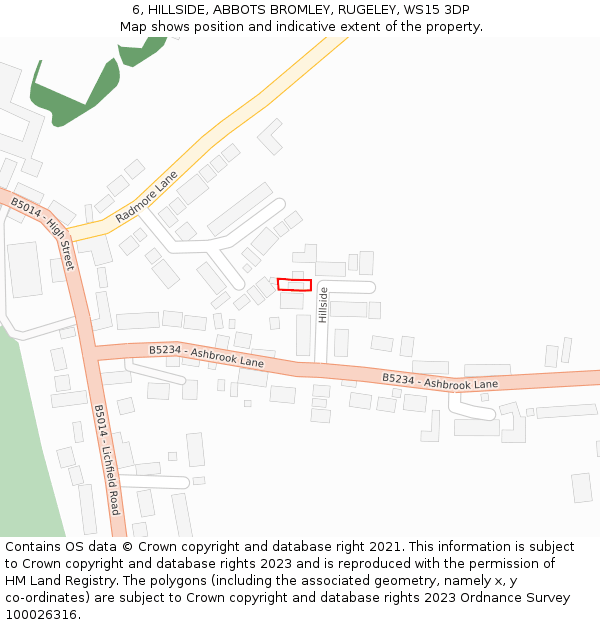 6, HILLSIDE, ABBOTS BROMLEY, RUGELEY, WS15 3DP: Location map and indicative extent of plot