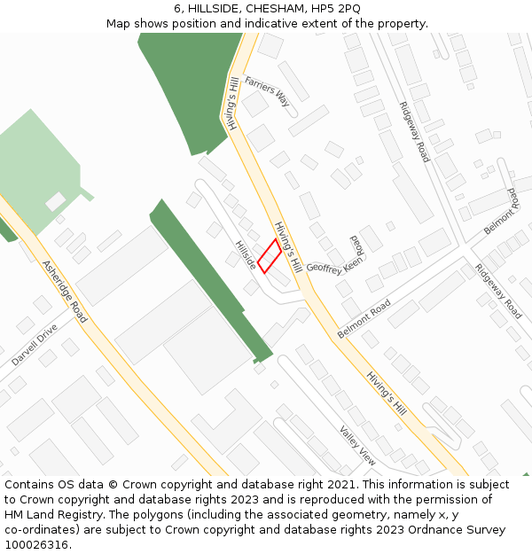 6, HILLSIDE, CHESHAM, HP5 2PQ: Location map and indicative extent of plot