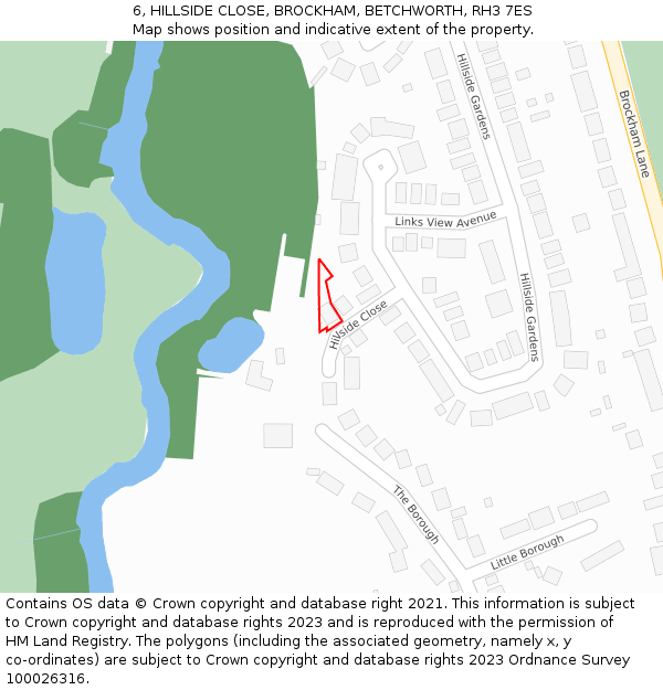 6, HILLSIDE CLOSE, BROCKHAM, BETCHWORTH, RH3 7ES: Location map and indicative extent of plot