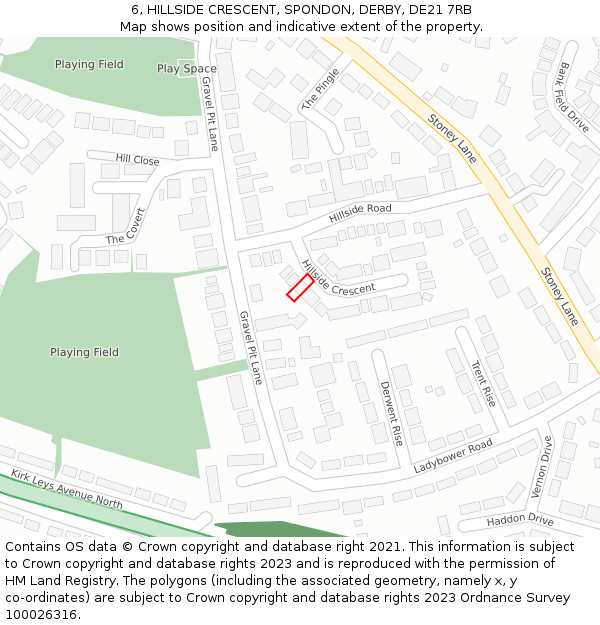 6, HILLSIDE CRESCENT, SPONDON, DERBY, DE21 7RB: Location map and indicative extent of plot