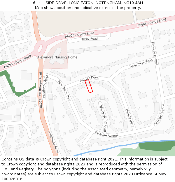 6, HILLSIDE DRIVE, LONG EATON, NOTTINGHAM, NG10 4AH: Location map and indicative extent of plot