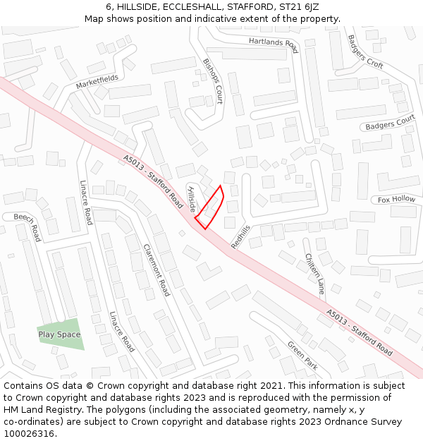 6, HILLSIDE, ECCLESHALL, STAFFORD, ST21 6JZ: Location map and indicative extent of plot