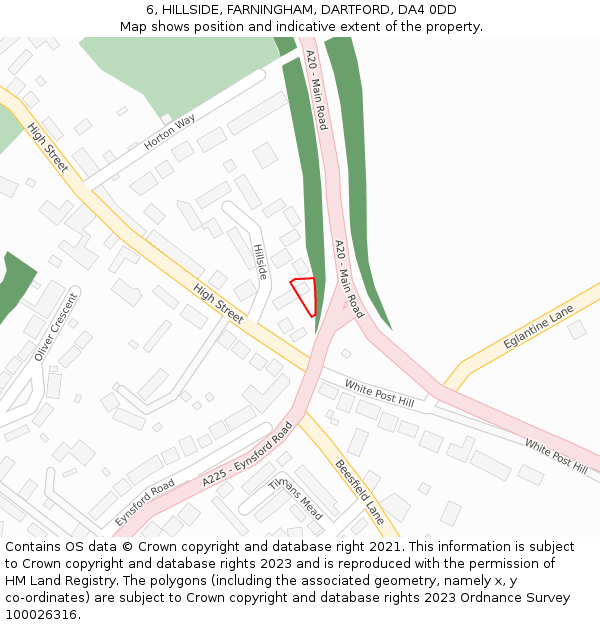 6, HILLSIDE, FARNINGHAM, DARTFORD, DA4 0DD: Location map and indicative extent of plot