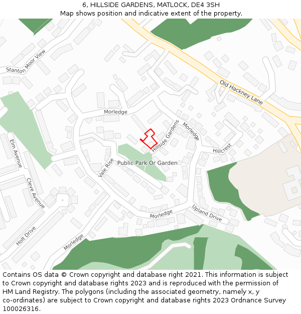 6, HILLSIDE GARDENS, MATLOCK, DE4 3SH: Location map and indicative extent of plot