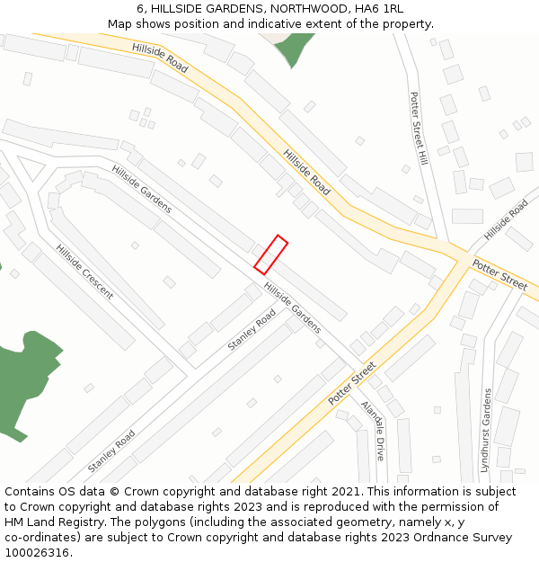 6, HILLSIDE GARDENS, NORTHWOOD, HA6 1RL: Location map and indicative extent of plot