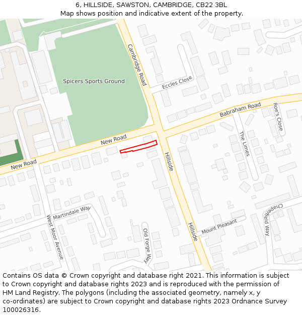 6, HILLSIDE, SAWSTON, CAMBRIDGE, CB22 3BL: Location map and indicative extent of plot