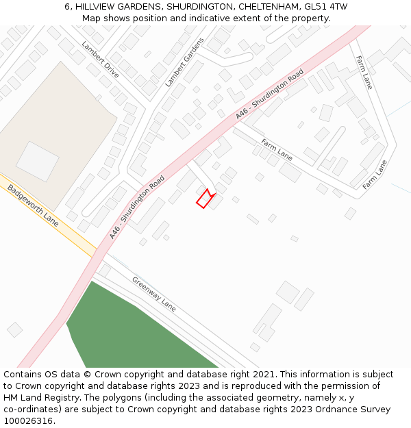 6, HILLVIEW GARDENS, SHURDINGTON, CHELTENHAM, GL51 4TW: Location map and indicative extent of plot