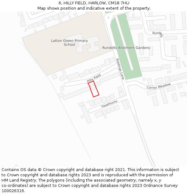 6, HILLY FIELD, HARLOW, CM18 7HU: Location map and indicative extent of plot