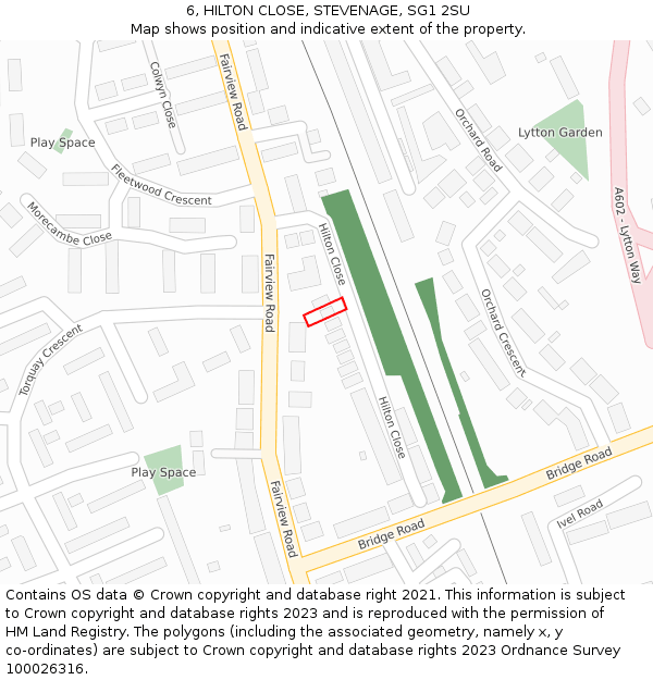 6, HILTON CLOSE, STEVENAGE, SG1 2SU: Location map and indicative extent of plot