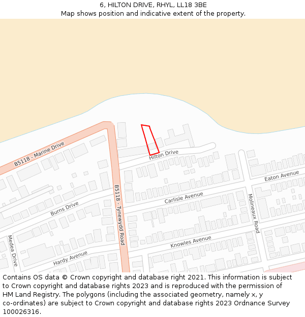 6, HILTON DRIVE, RHYL, LL18 3BE: Location map and indicative extent of plot