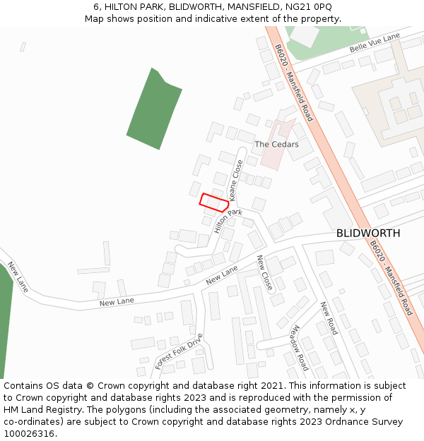 6, HILTON PARK, BLIDWORTH, MANSFIELD, NG21 0PQ: Location map and indicative extent of plot