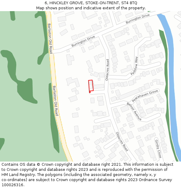 6, HINCKLEY GROVE, STOKE-ON-TRENT, ST4 8TQ: Location map and indicative extent of plot