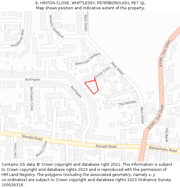 6, HINTON CLOSE, WHITTLESEY, PETERBOROUGH, PE7 1JL: Location map and indicative extent of plot