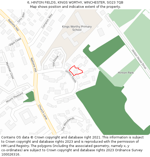 6, HINTON FIELDS, KINGS WORTHY, WINCHESTER, SO23 7QB: Location map and indicative extent of plot