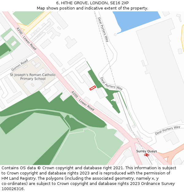 6, HITHE GROVE, LONDON, SE16 2XP: Location map and indicative extent of plot
