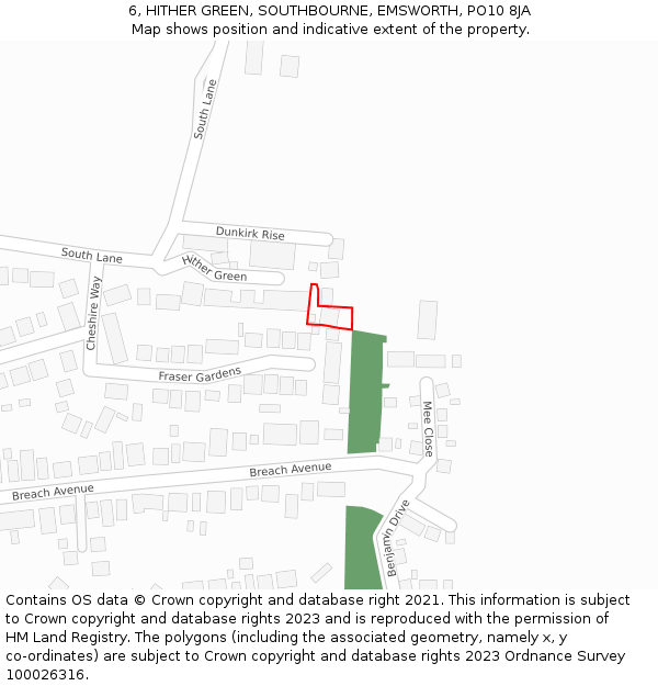 6, HITHER GREEN, SOUTHBOURNE, EMSWORTH, PO10 8JA: Location map and indicative extent of plot