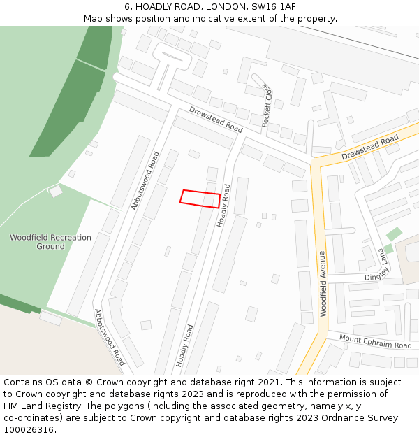 6, HOADLY ROAD, LONDON, SW16 1AF: Location map and indicative extent of plot