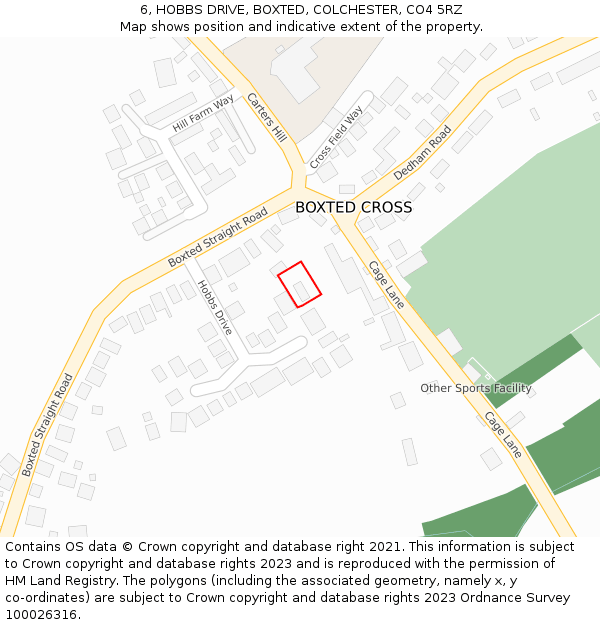 6, HOBBS DRIVE, BOXTED, COLCHESTER, CO4 5RZ: Location map and indicative extent of plot