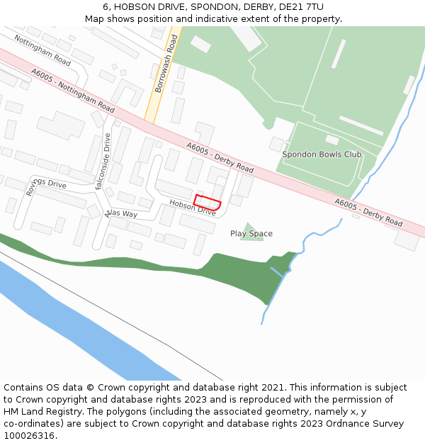 6, HOBSON DRIVE, SPONDON, DERBY, DE21 7TU: Location map and indicative extent of plot