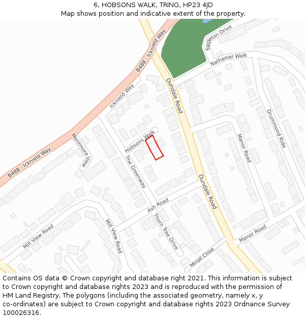 6, HOBSONS WALK, TRING, HP23 4JD: Location map and indicative extent of plot