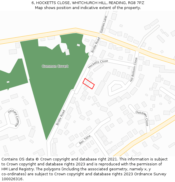 6, HOCKETTS CLOSE, WHITCHURCH HILL, READING, RG8 7PZ: Location map and indicative extent of plot