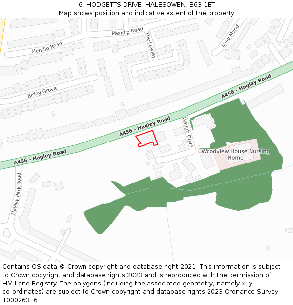 6, HODGETTS DRIVE, HALESOWEN, B63 1ET: Location map and indicative extent of plot