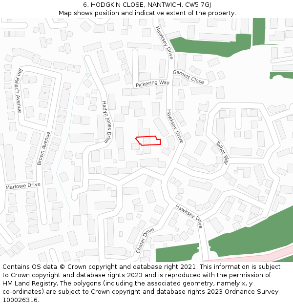 6, HODGKIN CLOSE, NANTWICH, CW5 7GJ: Location map and indicative extent of plot