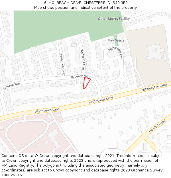 6, HOLBEACH DRIVE, CHESTERFIELD, S40 3RP: Location map and indicative extent of plot