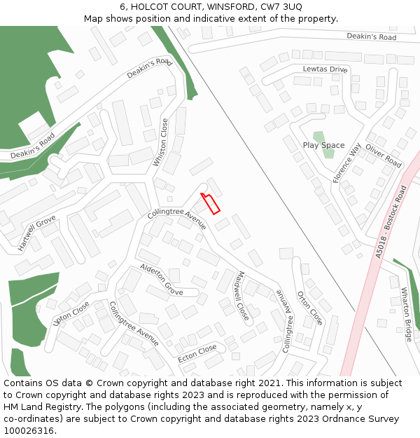 6, HOLCOT COURT, WINSFORD, CW7 3UQ: Location map and indicative extent of plot