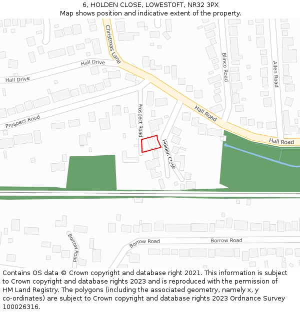 6, HOLDEN CLOSE, LOWESTOFT, NR32 3PX: Location map and indicative extent of plot