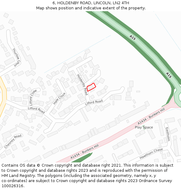 6, HOLDENBY ROAD, LINCOLN, LN2 4TH: Location map and indicative extent of plot