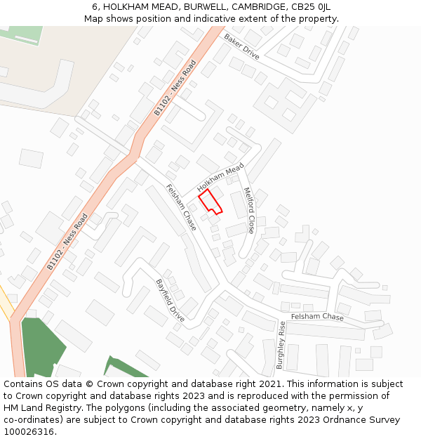 6, HOLKHAM MEAD, BURWELL, CAMBRIDGE, CB25 0JL: Location map and indicative extent of plot