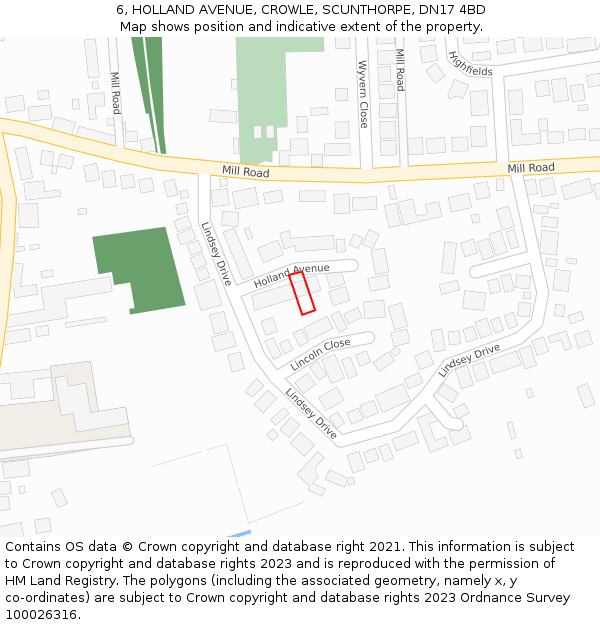 6, HOLLAND AVENUE, CROWLE, SCUNTHORPE, DN17 4BD: Location map and indicative extent of plot