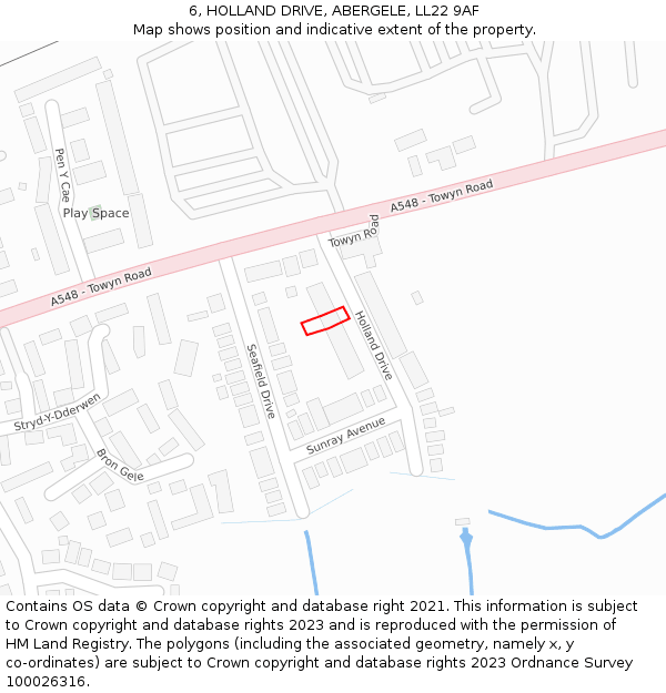 6, HOLLAND DRIVE, ABERGELE, LL22 9AF: Location map and indicative extent of plot