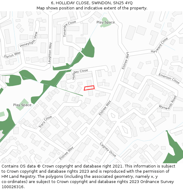 6, HOLLIDAY CLOSE, SWINDON, SN25 4YQ: Location map and indicative extent of plot